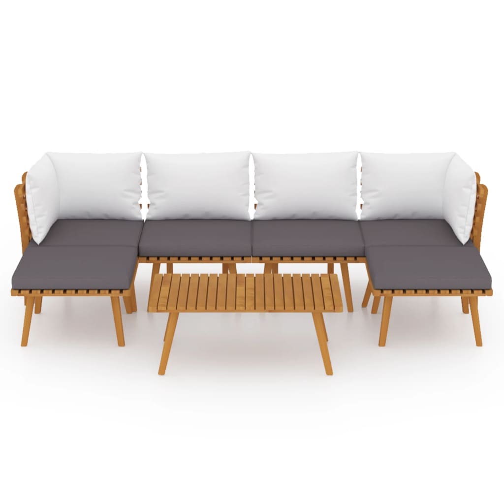 7-Delige Loungeset Met Kussens Massief Acaciahout 2x hoek + 2x midden + 2x voetensteun + Tafel
