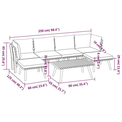 7-Delige Loungeset Met Kussens Massief Acaciahout 2x hoek + 2x midden + 2x voetensteun + Tafel