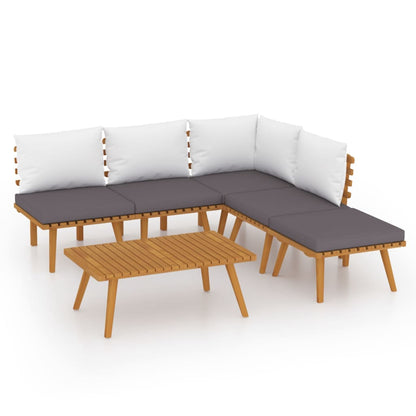 6-Delige Loungeset Met Kussens Massief Acaciahout hoek + 3x midden + voetensteun + Tafel