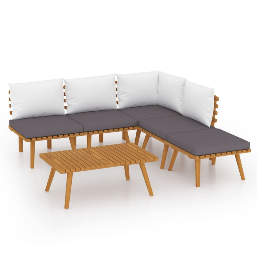 6-Delige Loungeset Met Kussens Massief Acaciahout hoek + 3x midden + voetensteun + Tafel
