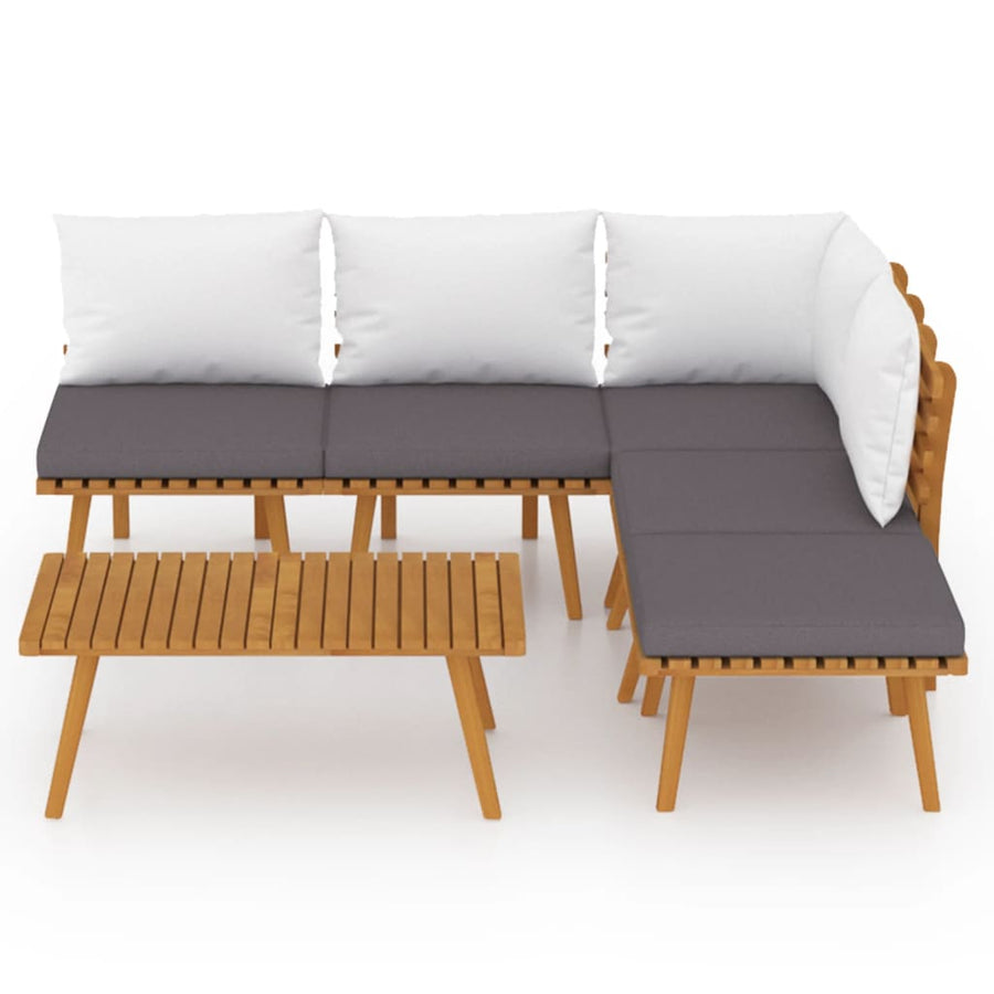 6-Delige Loungeset Met Kussens Massief Acaciahout hoek + 3x midden + voetensteun + Tafel