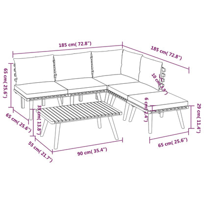 6-Delige Loungeset Met Kussens Massief Acaciahout hoek + 3x midden + voetensteun + Tafel