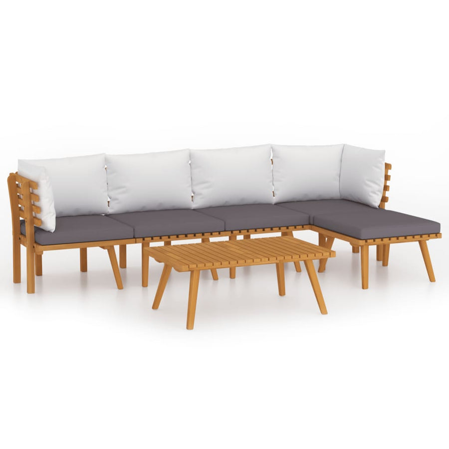 6-Delige Loungeset Met Kussens Massief Acaciahout Tafel + 2x hoek + 2x midden + voetensteun