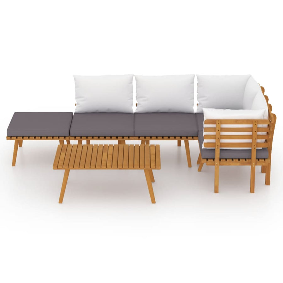 6-Delige Loungeset Met Kussens Massief Acaciahout Tafel + 2x hoek + 2x midden + voetensteun