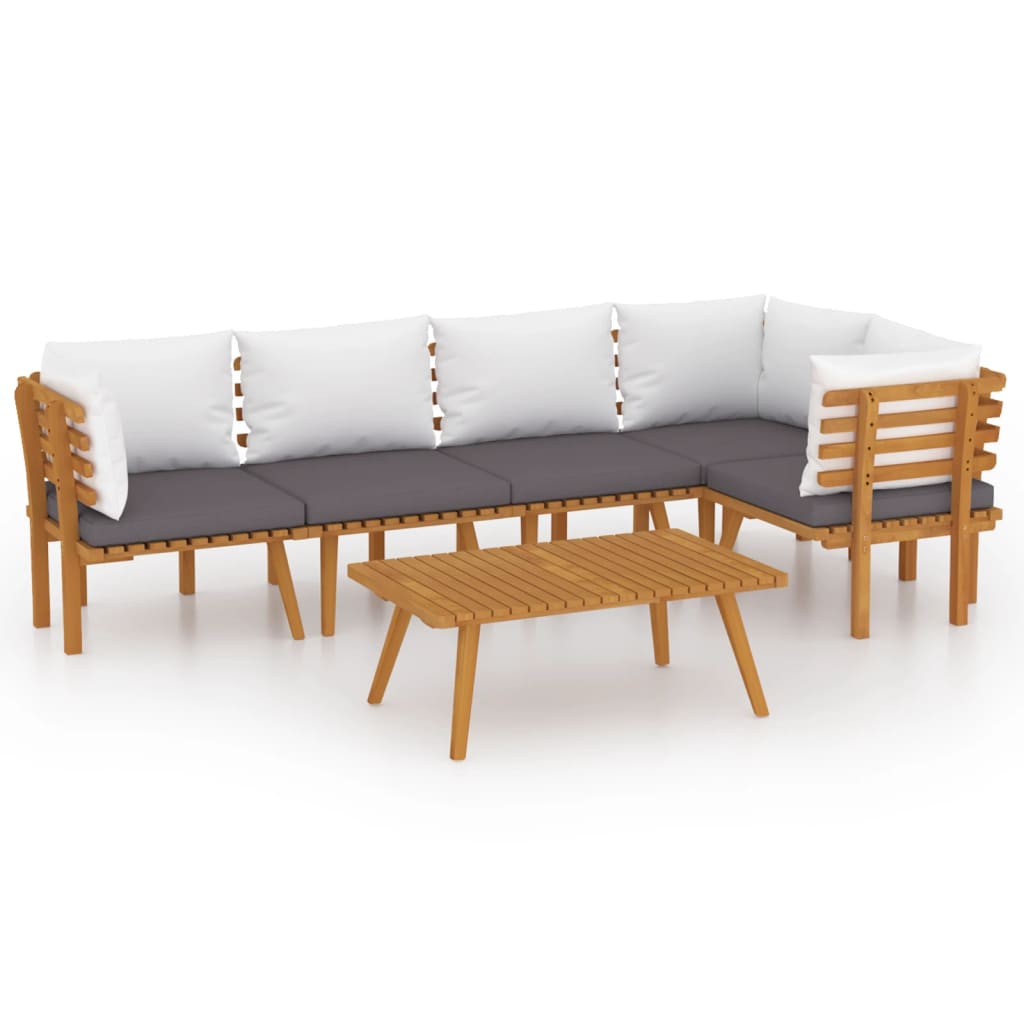 6-Delige Loungeset Met Kussens Massief Acaciahout 2x midden + 3x hoek + Tafel