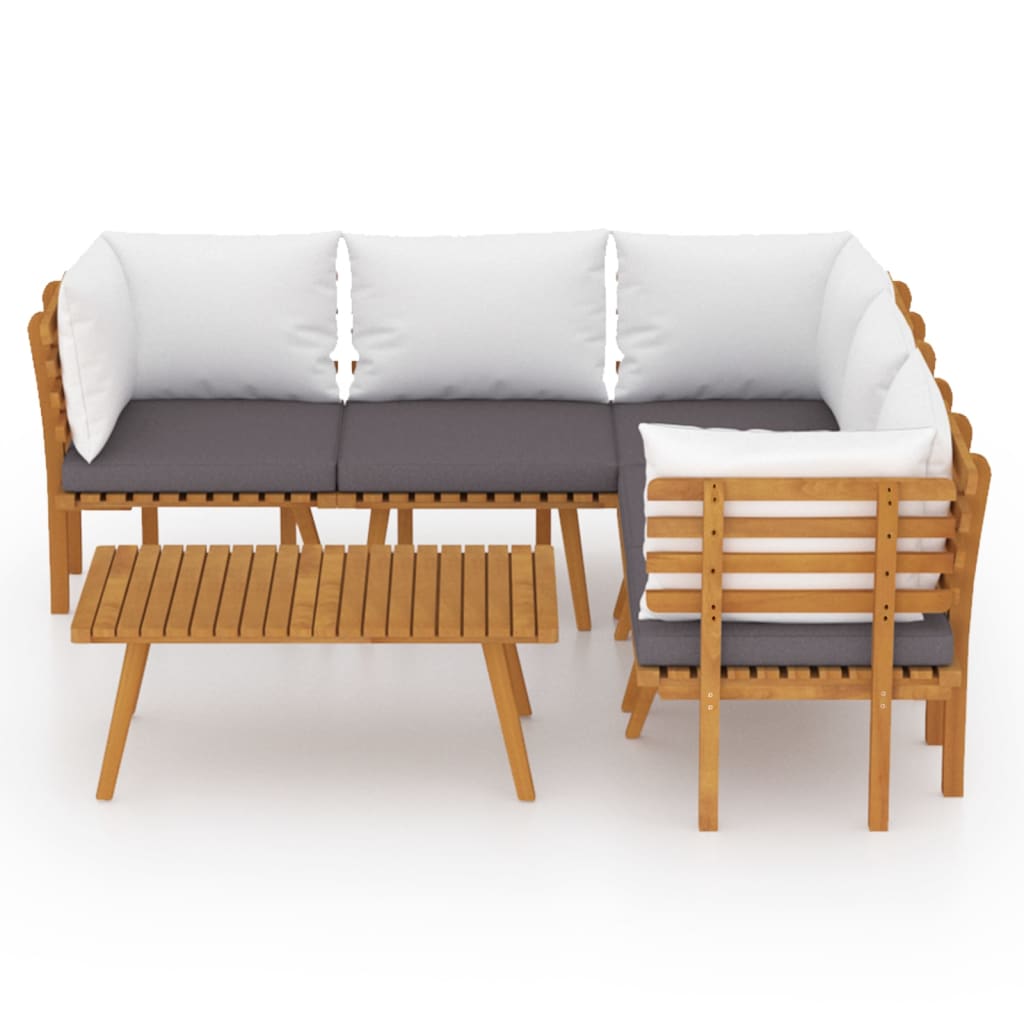 6-Delige Loungeset Met Kussens Massief Acaciahout 2x midden + 3x hoek + Tafel
