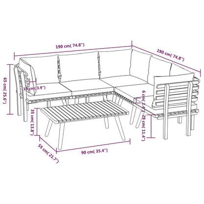 6-Delige Loungeset Met Kussens Massief Acaciahout 2x midden + 3x hoek + Tafel