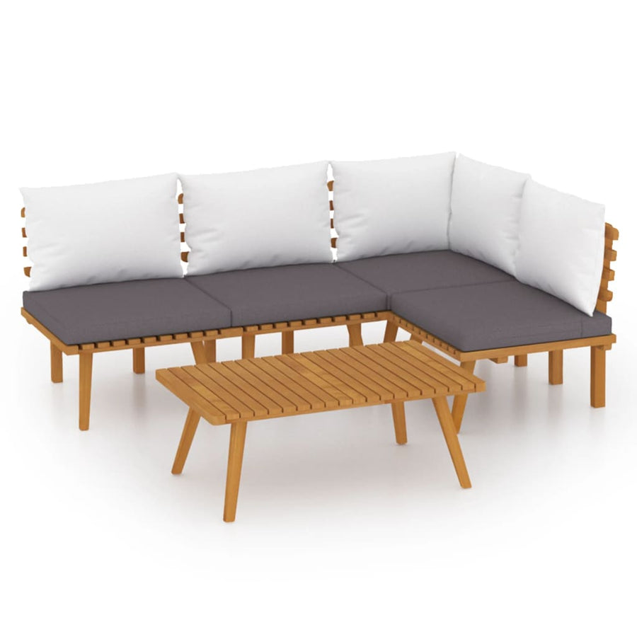 5-Delige Loungeset Met Kussens Massief Acaciahout hoek + 3x midden + Tafel