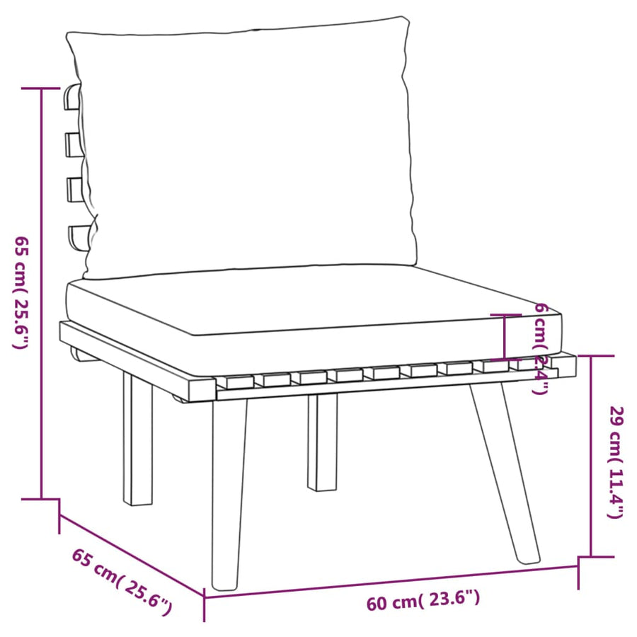 5-Delige Loungeset Met Kussens Massief Acaciahout hoek + 3x midden + Tafel