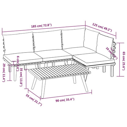 5-Delige Loungeset Met Kussens Massief Acaciahout hoek + 3x midden + Tafel
