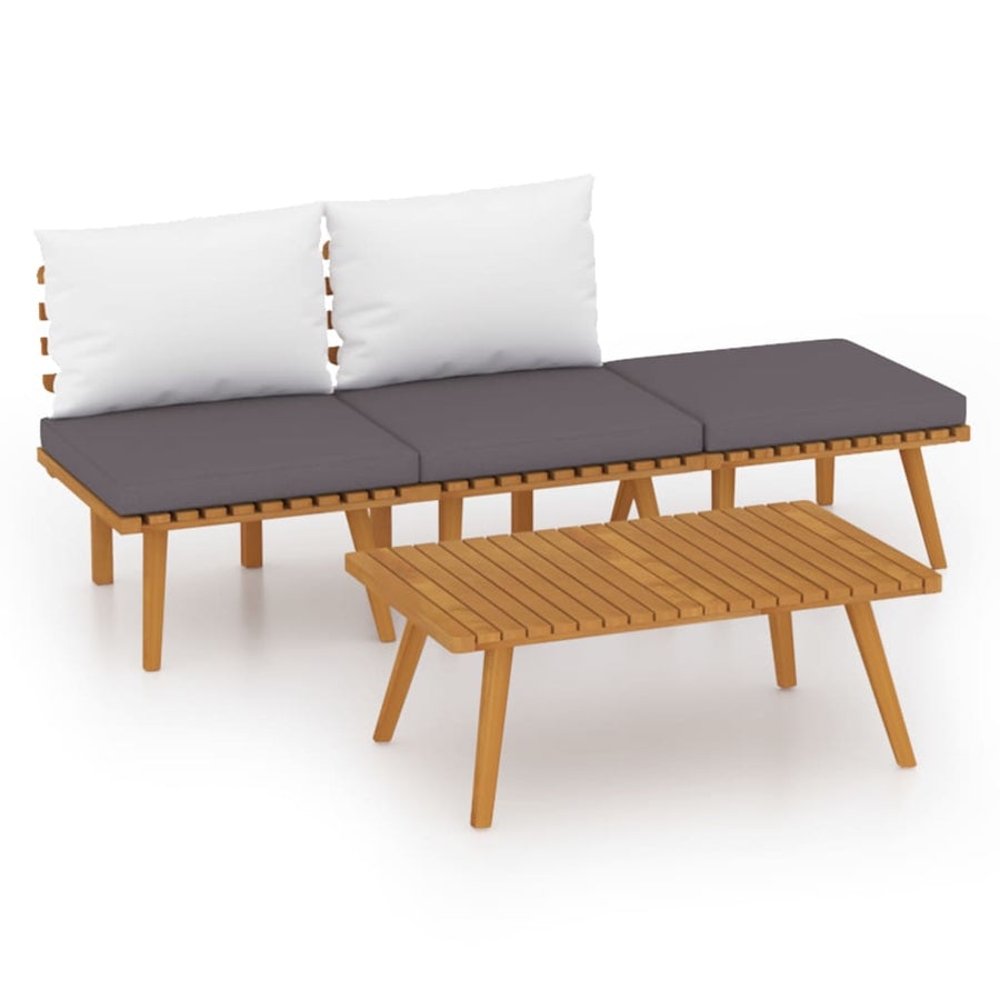 4-Delige Loungeset Met Kussens Massief Acaciahout 2x midden + voetensteun + Tafel
