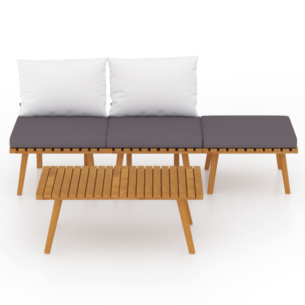 4-Delige Loungeset Met Kussens Massief Acaciahout 2x midden + voetensteun + Tafel