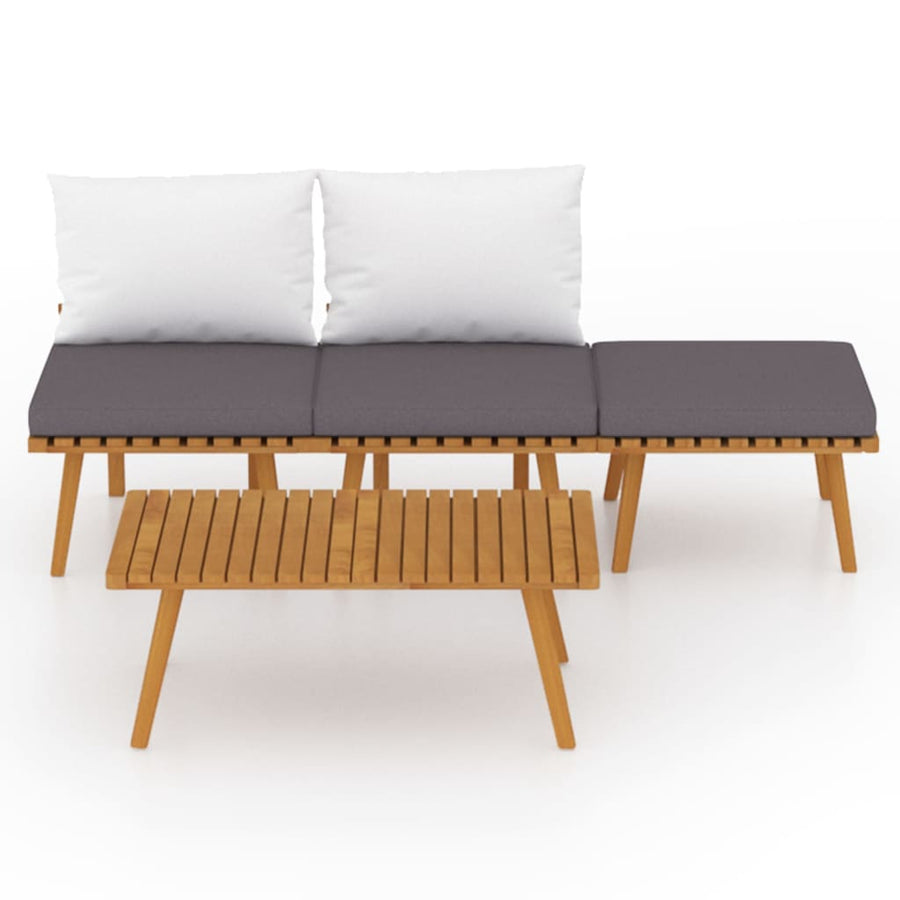 4-Delige Loungeset Met Kussens Massief Acaciahout 2x midden + voetensteun + Tafel