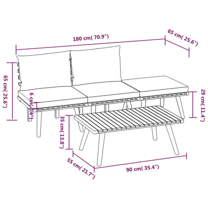 4-Delige Loungeset Met Kussens Massief Acaciahout 2x midden + voetensteun + Tafel
