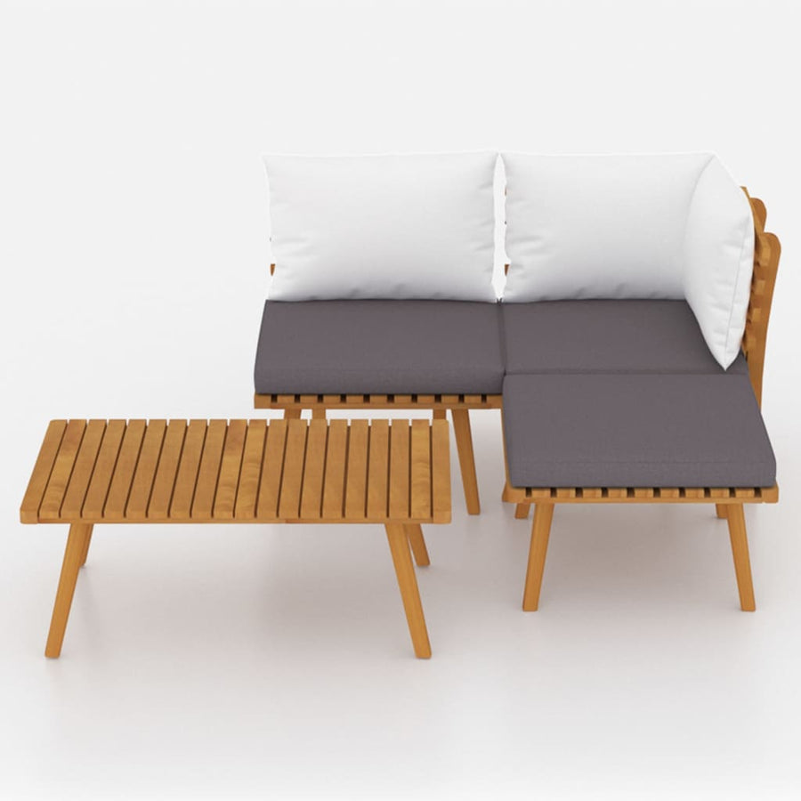 4-Delige Loungeset Met Kussens Massief Acaciahout midden + hoek + voetensteun + Tafel