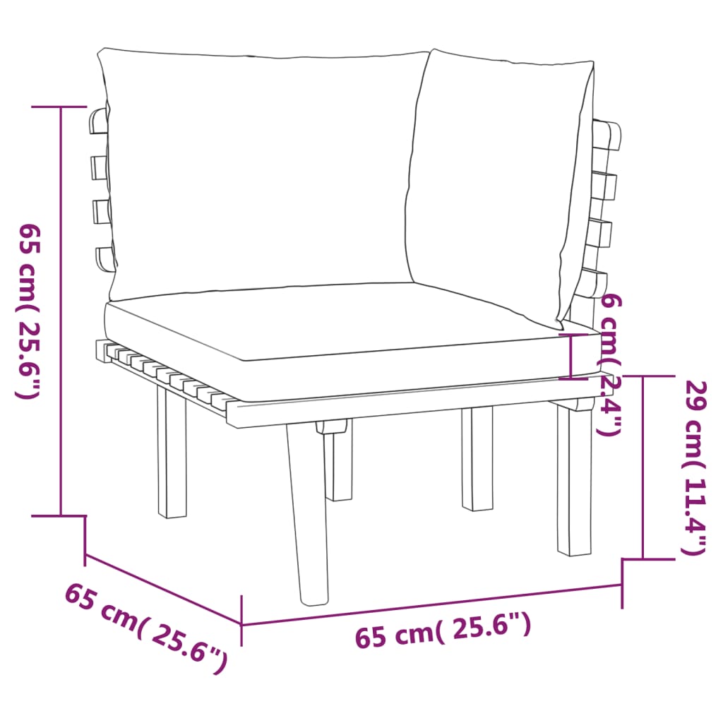 4-Delige Loungeset Met Kussens Massief Acaciahout midden + hoek + voetensteun + Tafel