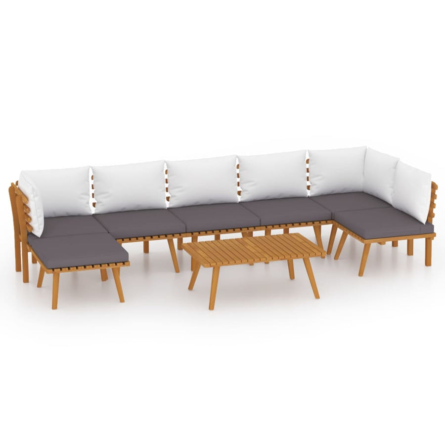 8-Delige Loungeset Met Kussens Massief Acaciahout 2x hoek + 4x midden + voetensteun + Tafel