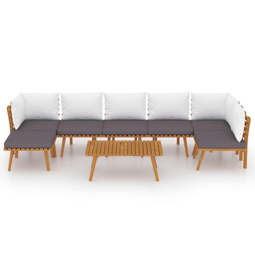 8-Delige Loungeset Met Kussens Massief Acaciahout 2x hoek + 4x midden + voetensteun + Tafel