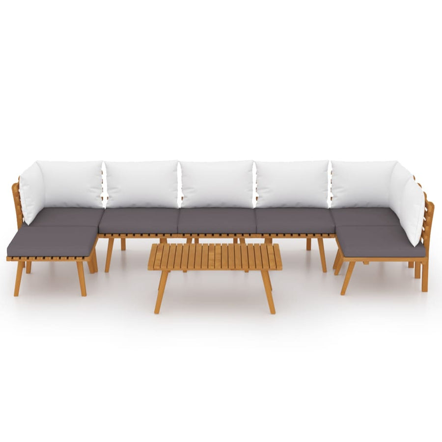 8-Delige Loungeset Met Kussens Massief Acaciahout 2x hoek + 4x midden + voetensteun + Tafel