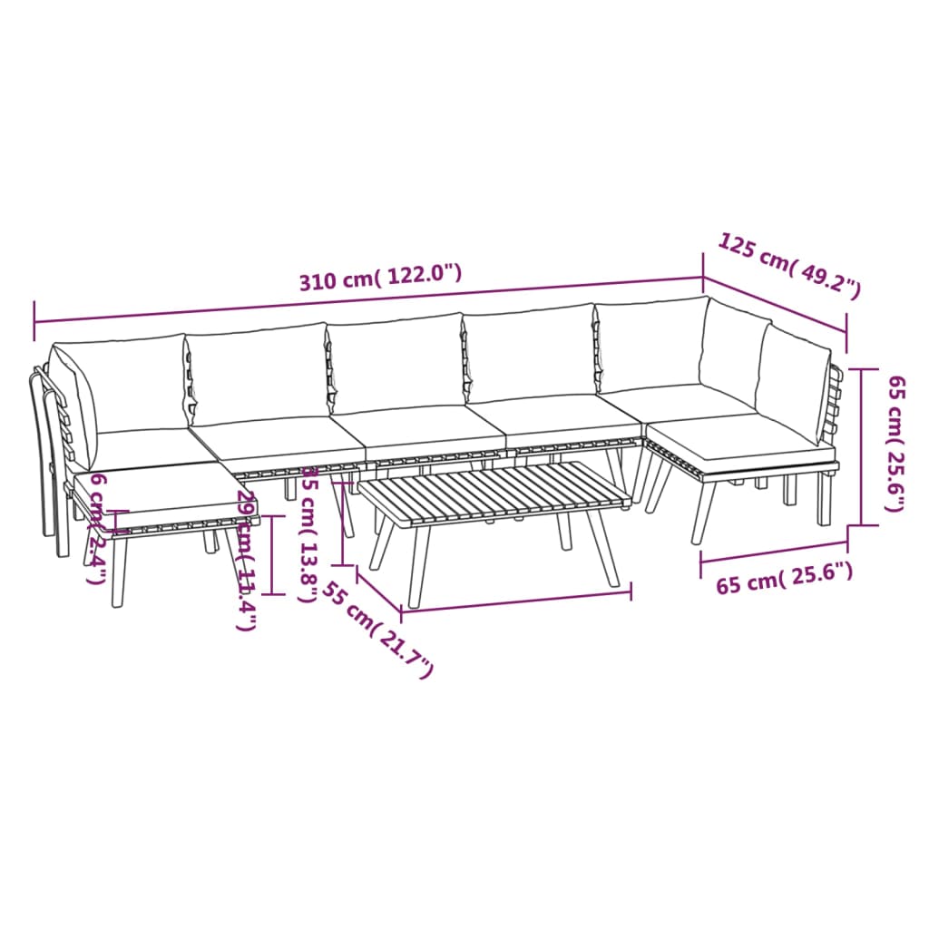 8-Delige Loungeset Met Kussens Massief Acaciahout 2x hoek + 4x midden + voetensteun + Tafel