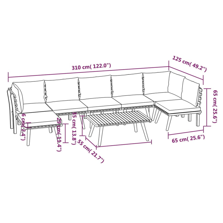 8-Delige Loungeset Met Kussens Massief Acaciahout 2x hoek + 4x midden + voetensteun + Tafel