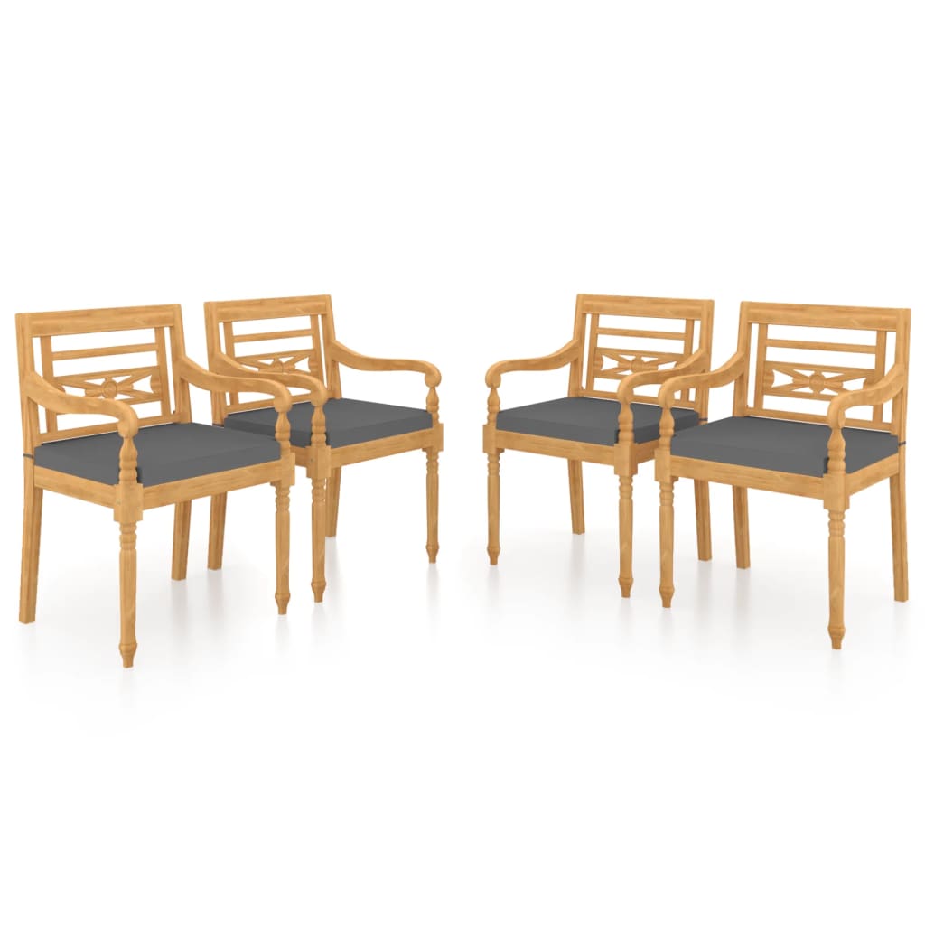 Stoelen Batavia 4 st met kussens massief teakhout