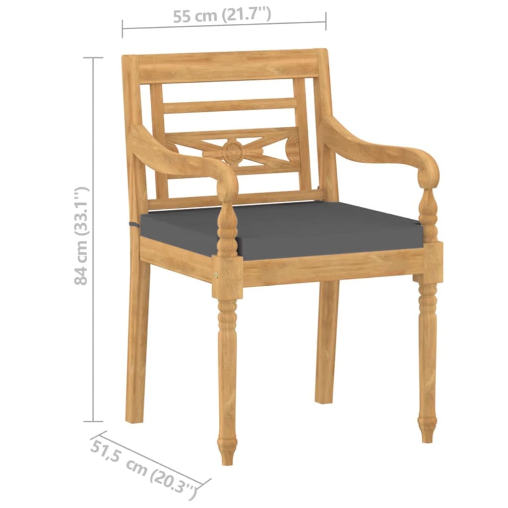 Stoelen Batavia 4 st met kussens massief teakhout