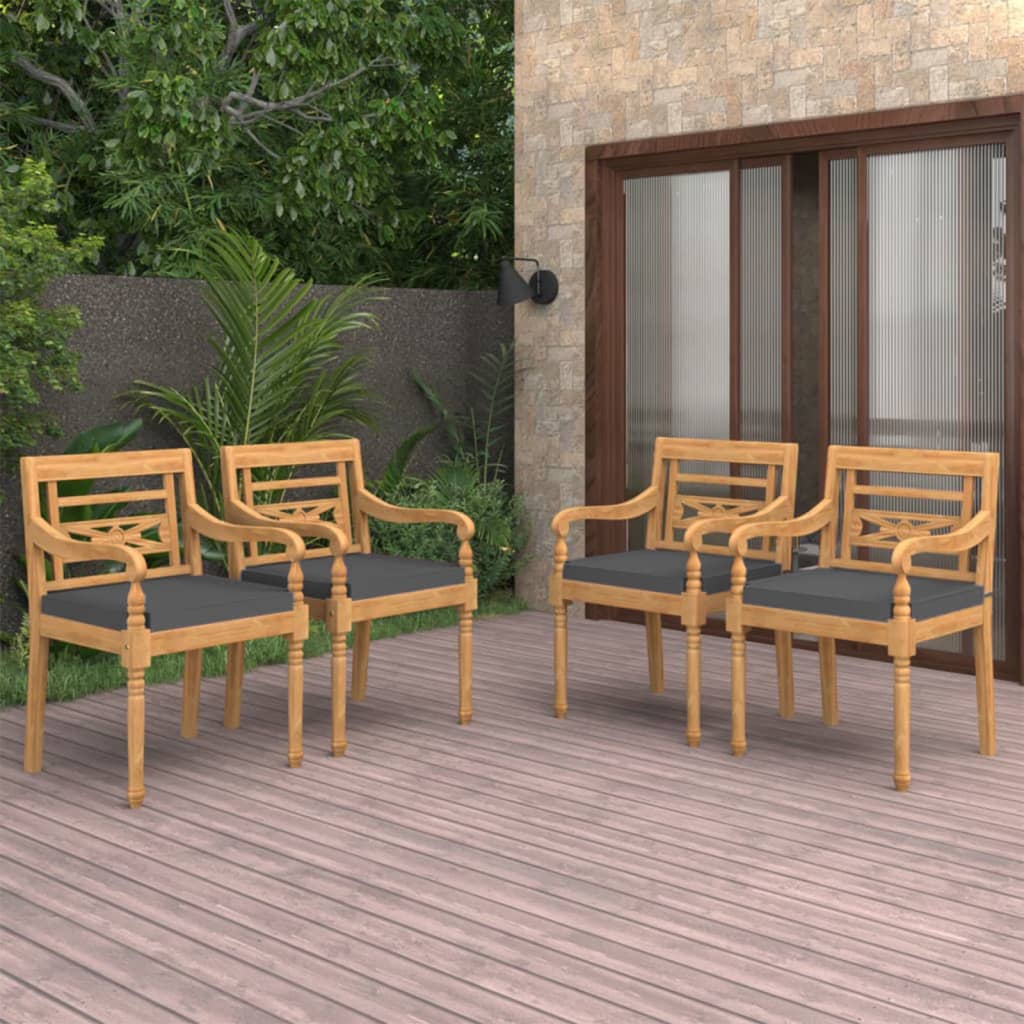 Stoelen Batavia 4 st met kussens massief teakhout