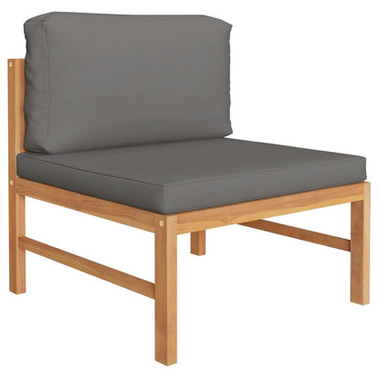 4-Delige Loungeset Met Grijze Kussens Massief Teakhout Grijs 2x midden + voetensteun + Tafel