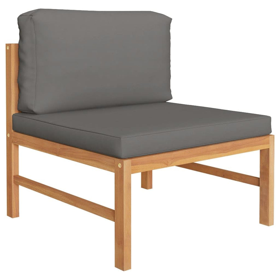 4-Delige Loungeset Met Grijze Kussens Massief Teakhout Grijs 2x midden + voetensteun + Tafel