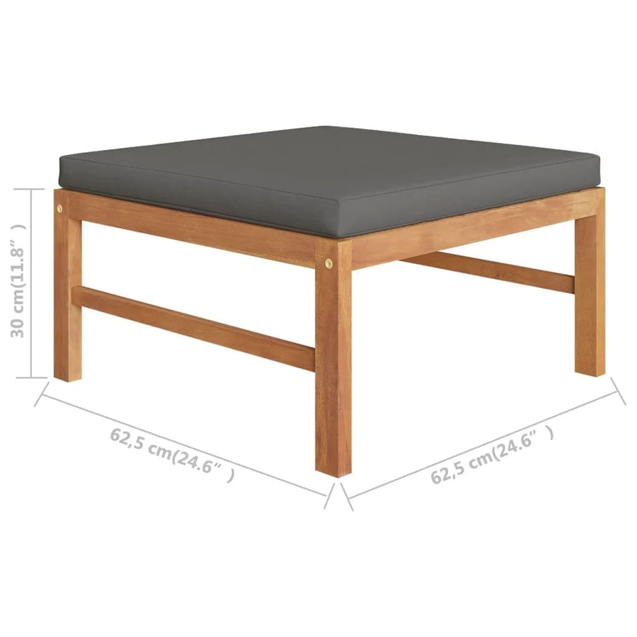 4-Delige Loungeset Met Grijze Kussens Massief Teakhout Grijs 2x midden + voetensteun + Tafel