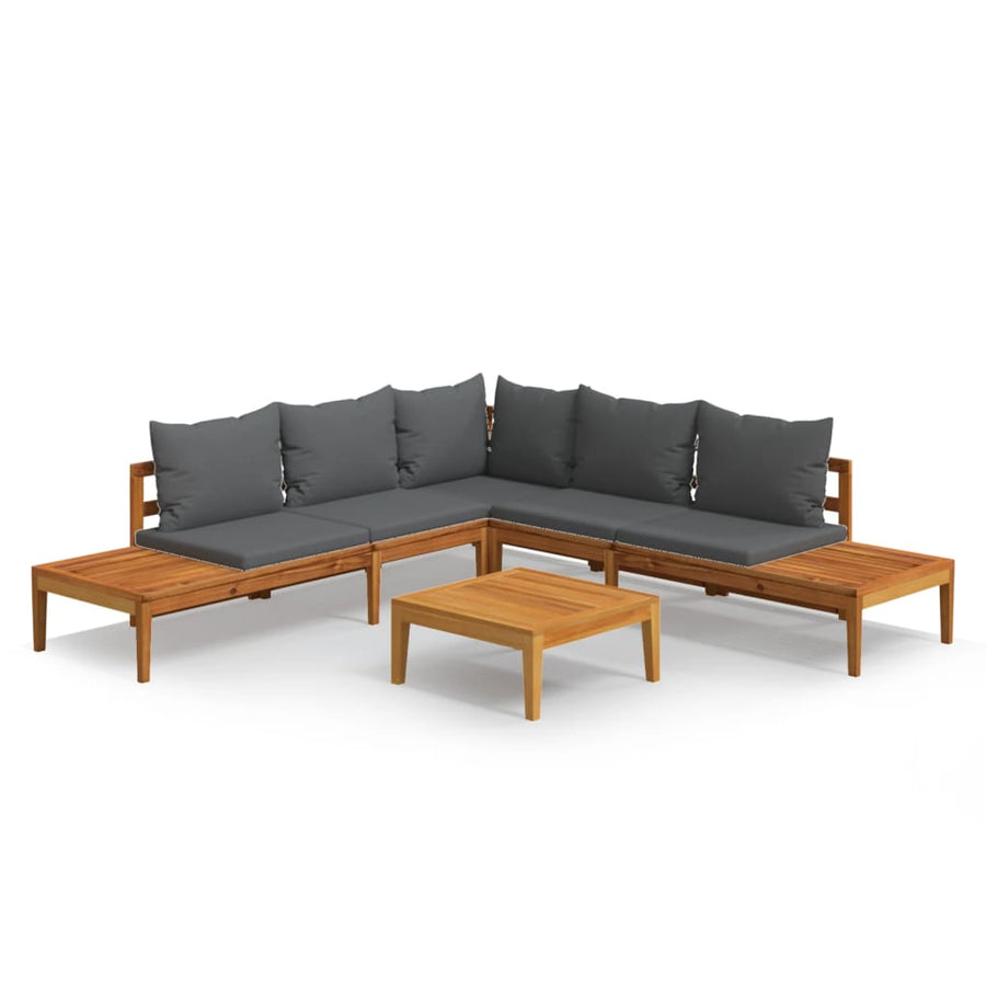 4-Delige Loungeset Met Donkergrijze Kussens Acaciahout Donkergrijs hoek + 2x Bank + Tafel