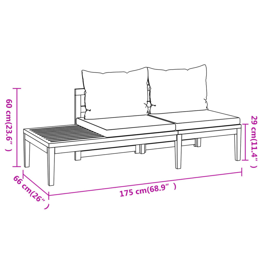 4-Delige Loungeset Met Donkergrijze Kussens Acaciahout Donkergrijs hoek + 2x Bank + Tafel