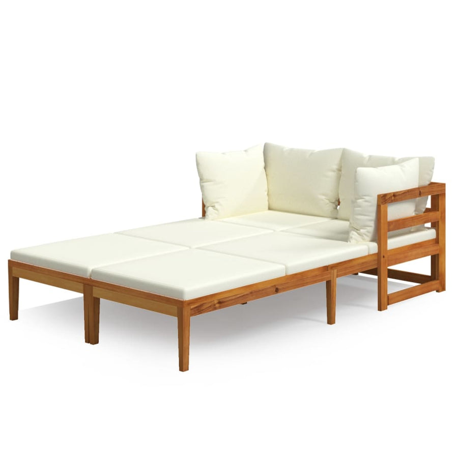 Ligstoelen 2 St Met Te Kussens Acaciahout Crèmewit 2x Ligbed