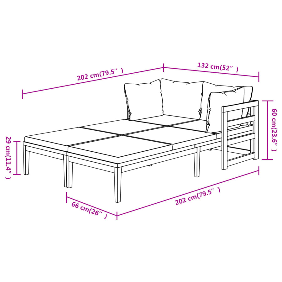 Ligstoelen 2 St Met Te Kussens Acaciahout Crèmewit 2x Ligbed