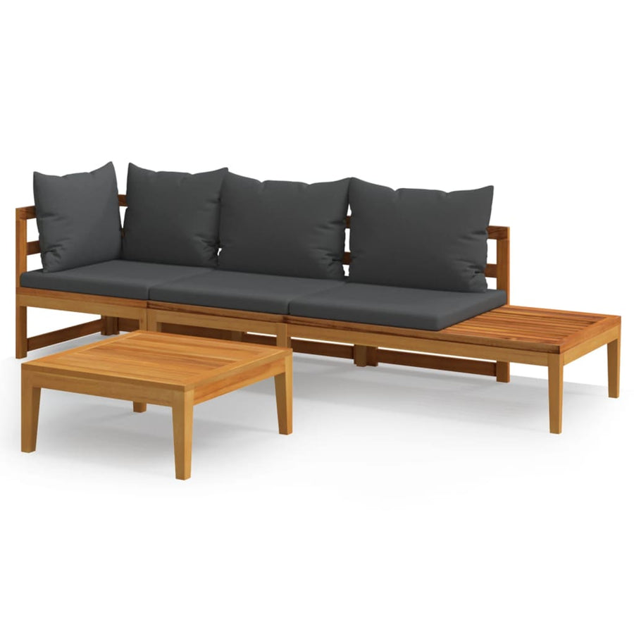 3-Delige Loungeset Met Donkergrijze Kussens Acaciahout 1 Donkergrijs hoek + Bank + Tafel