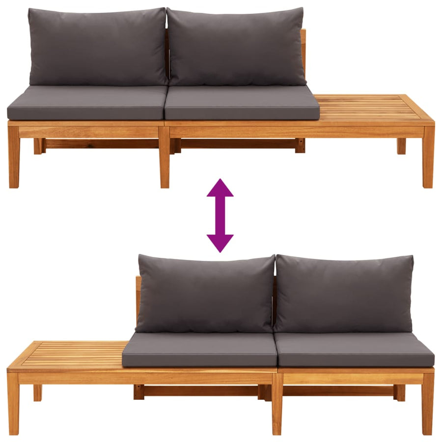 3-Delige Loungeset Met Donkergrijze Kussens Acaciahout 1 Donkergrijs hoek + Bank + Tafel
