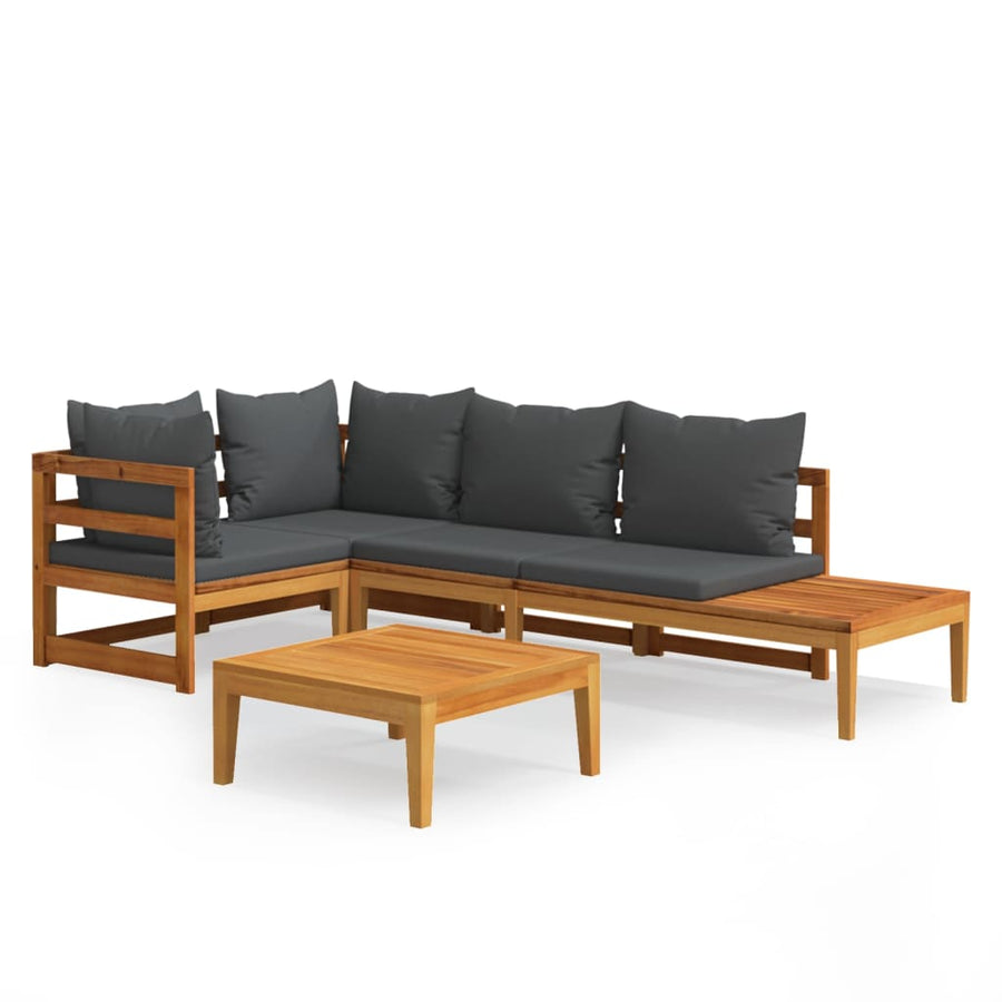 4-Delige Loungeset Met Donkergrijze Kussens Acaciahout 1 Donkergrijs 2x hoek + Bank + Tafel