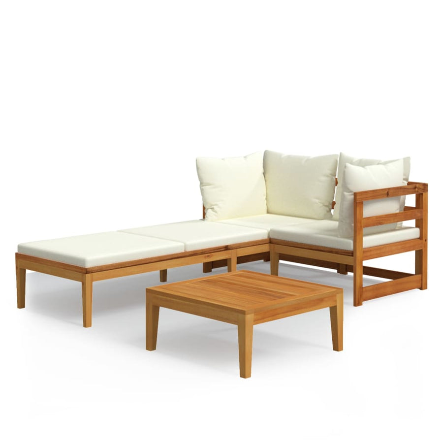 3-Delige Loungeset Met Te Kussens Acaciahout 1 Crèmewit hoek + Ligbed + Tafel