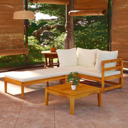 Loungeset 3-delig acaciahout crèmewitte kussens