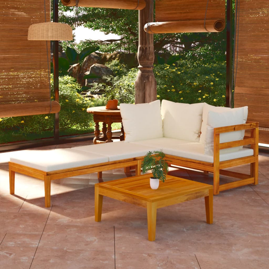 3-Delige Loungeset Met Te Kussens Acaciahout 1 Crèmewit hoek + Ligbed + Tafel
