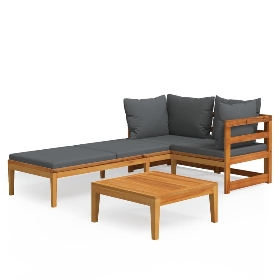 3-Delige Loungeset Met Donkergrijze Kussens Acaciahout 1 Donkergrijs hoek + Ligbed + Tafel