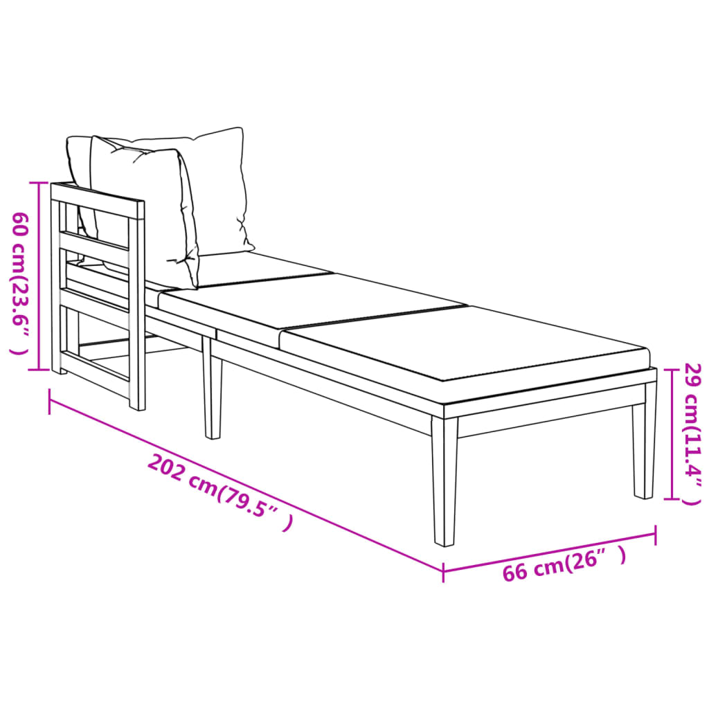 3-Delige Loungeset Met Donkergrijze Kussens Acaciahout 1 Donkergrijs hoek + Ligbed + Tafel