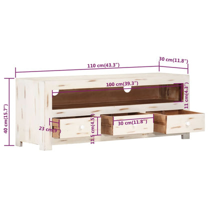 Tv-Meubel 0X30X40 Cm Massief Acaciahout Wit