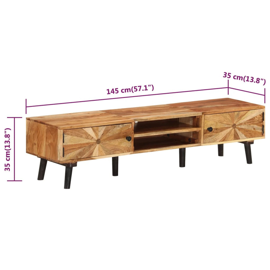 Tv-Meubel 145X35X35 Cm Massief Acaciahout Donkerbruin