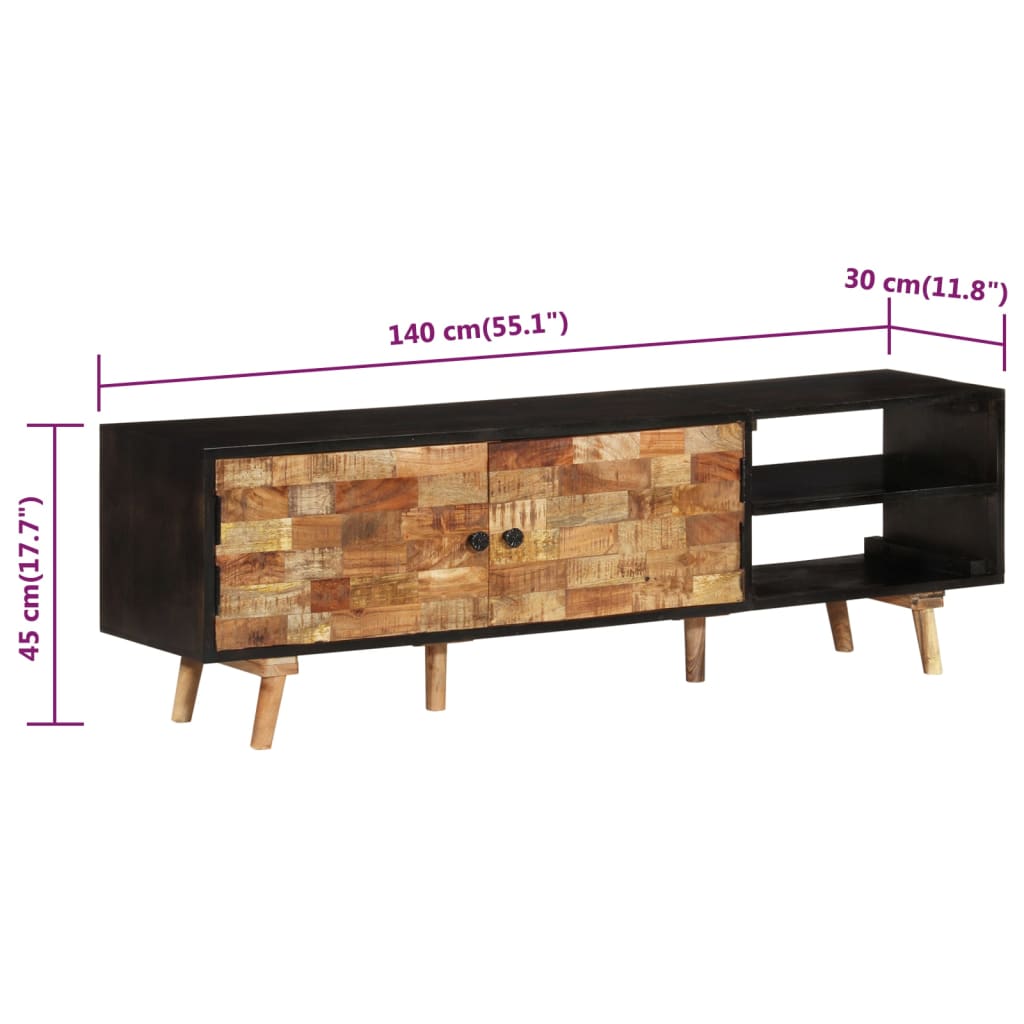Tv-Meubel 140X30X45 Cm En Massief Acaciahout Ruw mangohout