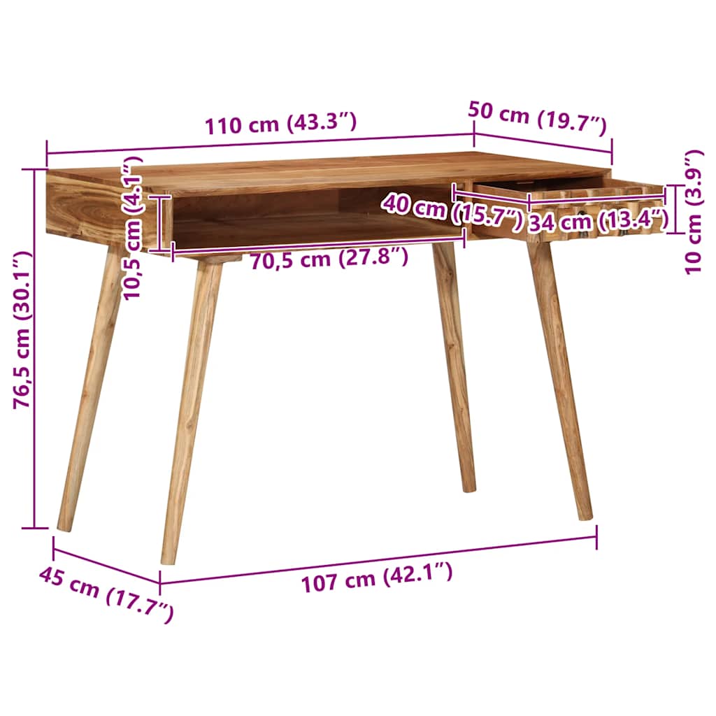 Schrijftafel 110x50x76 cm massief acaciahout