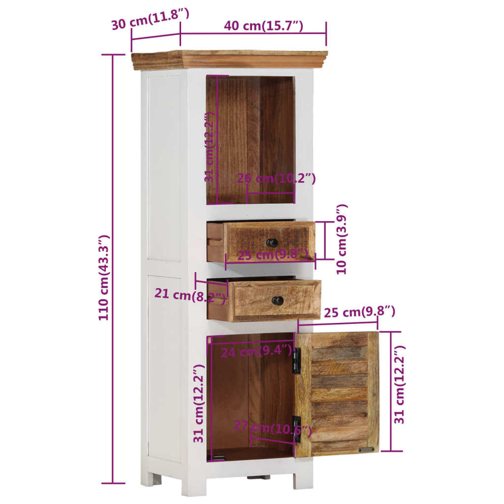 Hoge kast 40x30x110 cm massief mango- en acaciahout bruin wit