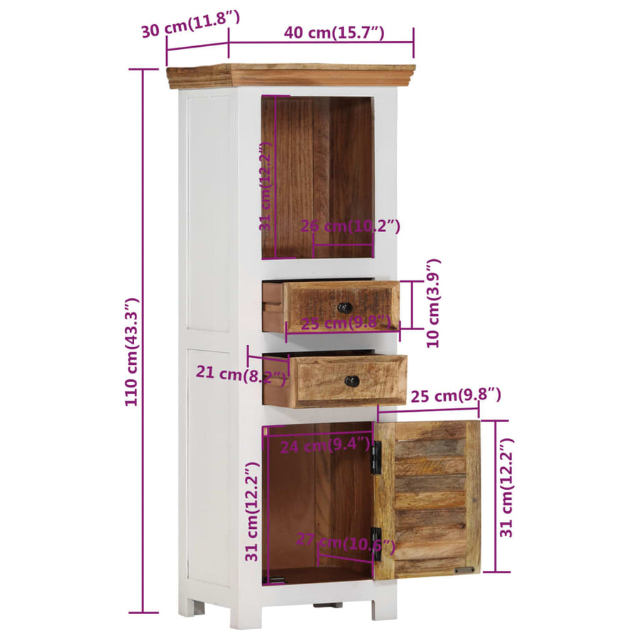 Hoge kast 40x30x110 cm massief mango- en acaciahout bruin wit