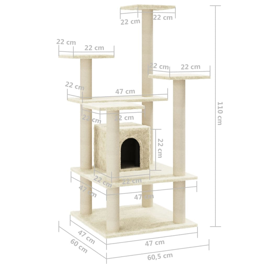 Kattenkrabpaal Met Sisal Krabpalen 110 Cm Kleurig Crème